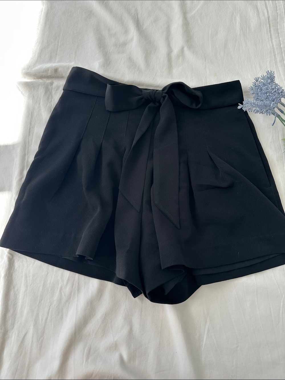 Little Moon Black Tie-Waist Women's Dress Shorts